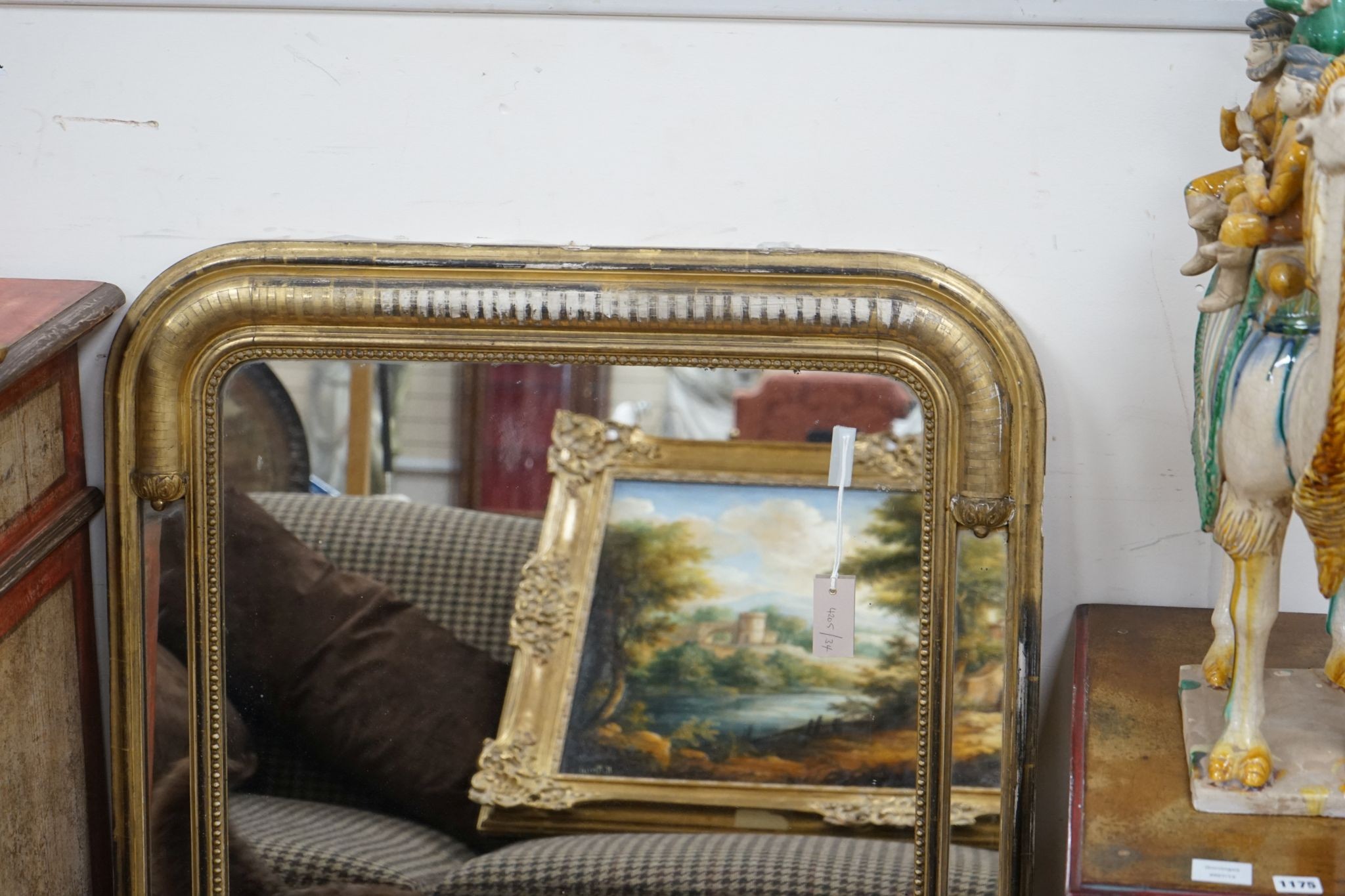 A 19th century French giltwood overmantel mirror, width 82cm, height 110cm